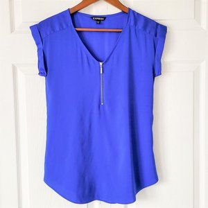 Express Gramercy blue v-neck zip front blouse XS